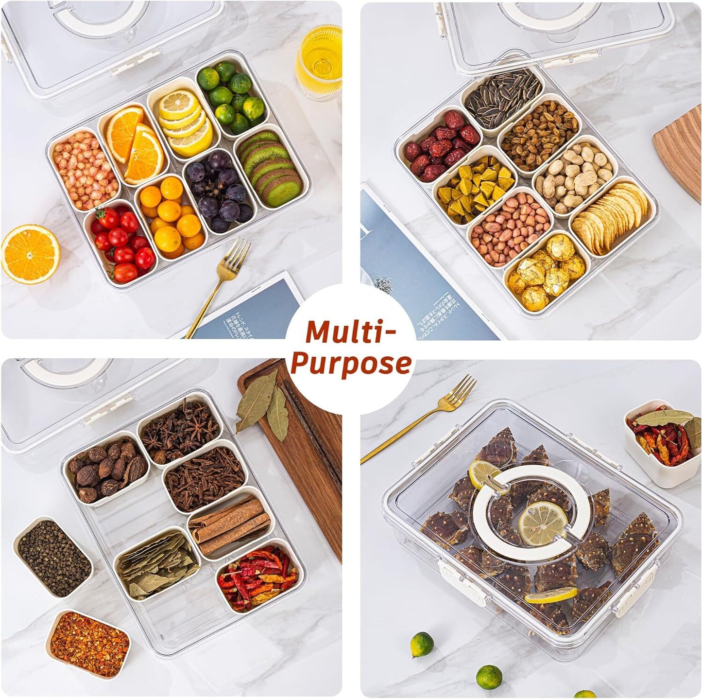 ALLJOY Snack Box Container,Snack Organizer Containers Serving Tray Platters for Candy, Fruits, Nuts,Charcuterie Boxes with Clear Lids,Snack Bed Table Trays for Eating