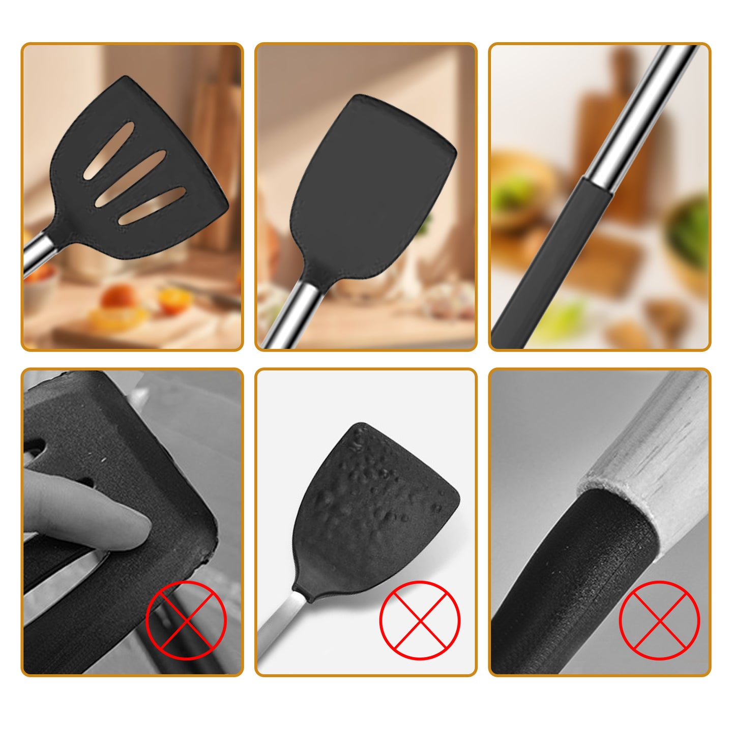 ALLJOY Silicone Cooking Utensils Set-30 Pcs Heat Resistant Stainless Steel Kitchen Utensils, Baking Tools Kitchen Gadgets,Dishwasher Safe, Black