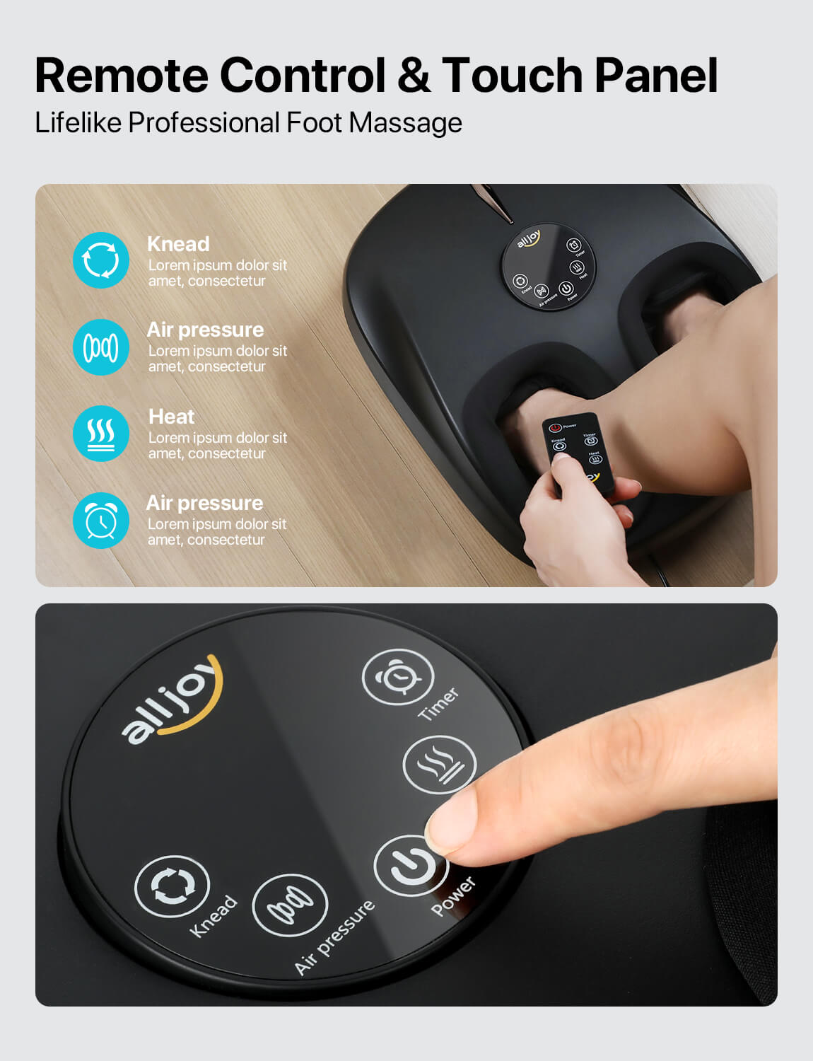 ALLJOY Foot Massager Machine with Heat, Rolling, Compression and Timer, Deep Kneading Shiatsu Massager, Electric Foot Massager for Neuropathy and Plantar Fasciitis, Relax for Home or Office Use Gift