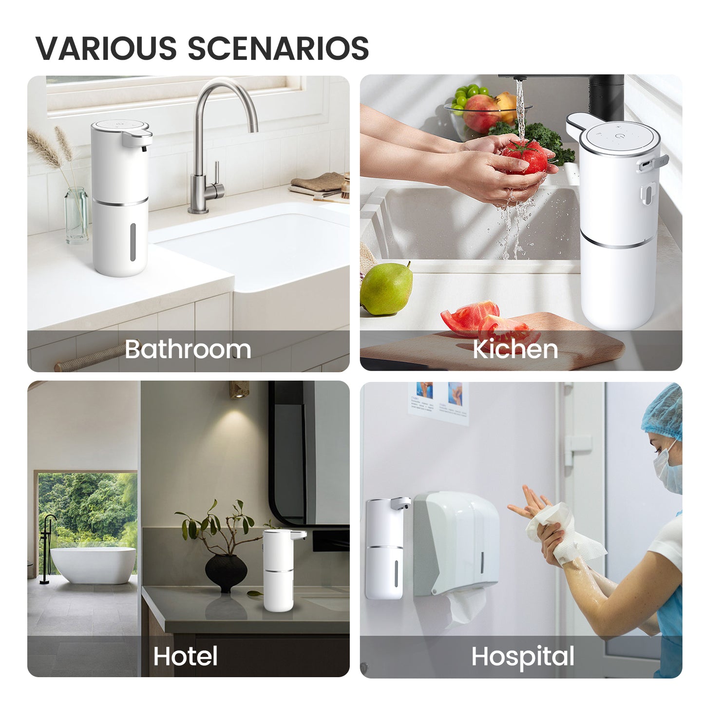 ALLJOY Automatic Liquid Soap Dispenser 12.8oz/380ML Electric Wall Mount Touchless Soap Dispenser for Kitchen Bathroom USB Rechargeable Hand & Dish Soap Dispenser