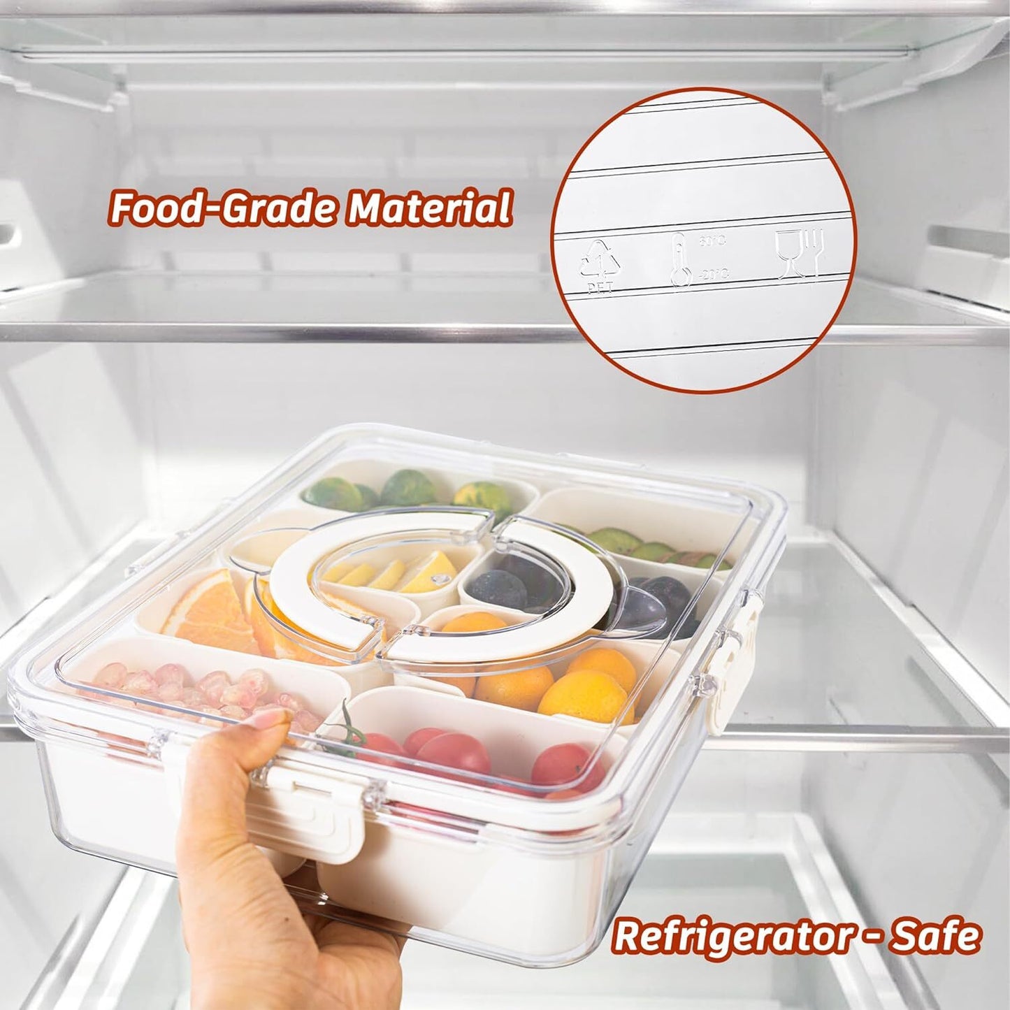 ALLJOY Snack Box Container,Snack Organizer Containers Serving Tray Platters for Candy, Fruits, Nuts,Charcuterie Boxes with Clear Lids,Snack Bed Table Trays for Eating