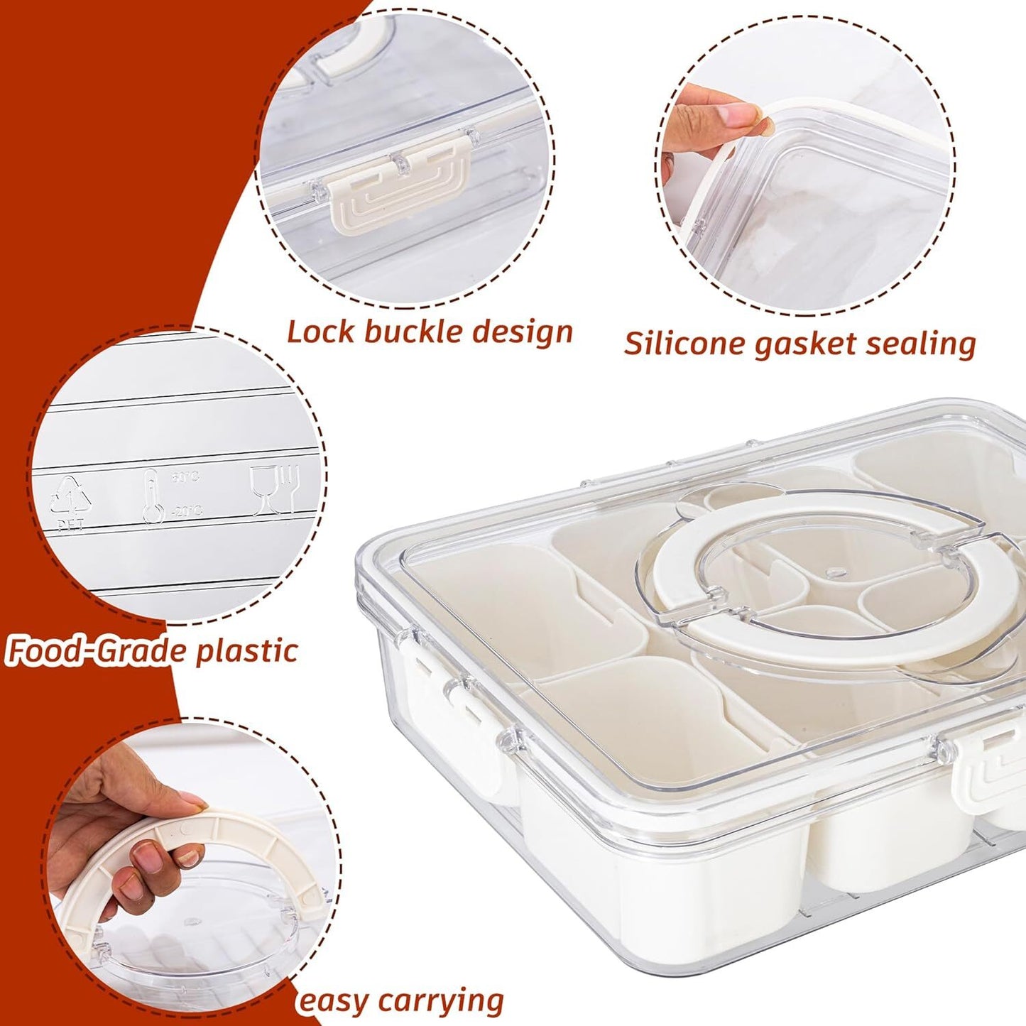 ALLJOY Snack Box Container,Snack Organizer Containers Serving Tray Platters for Candy, Fruits, Nuts,Charcuterie Boxes with Clear Lids,Snack Bed Table Trays for Eating