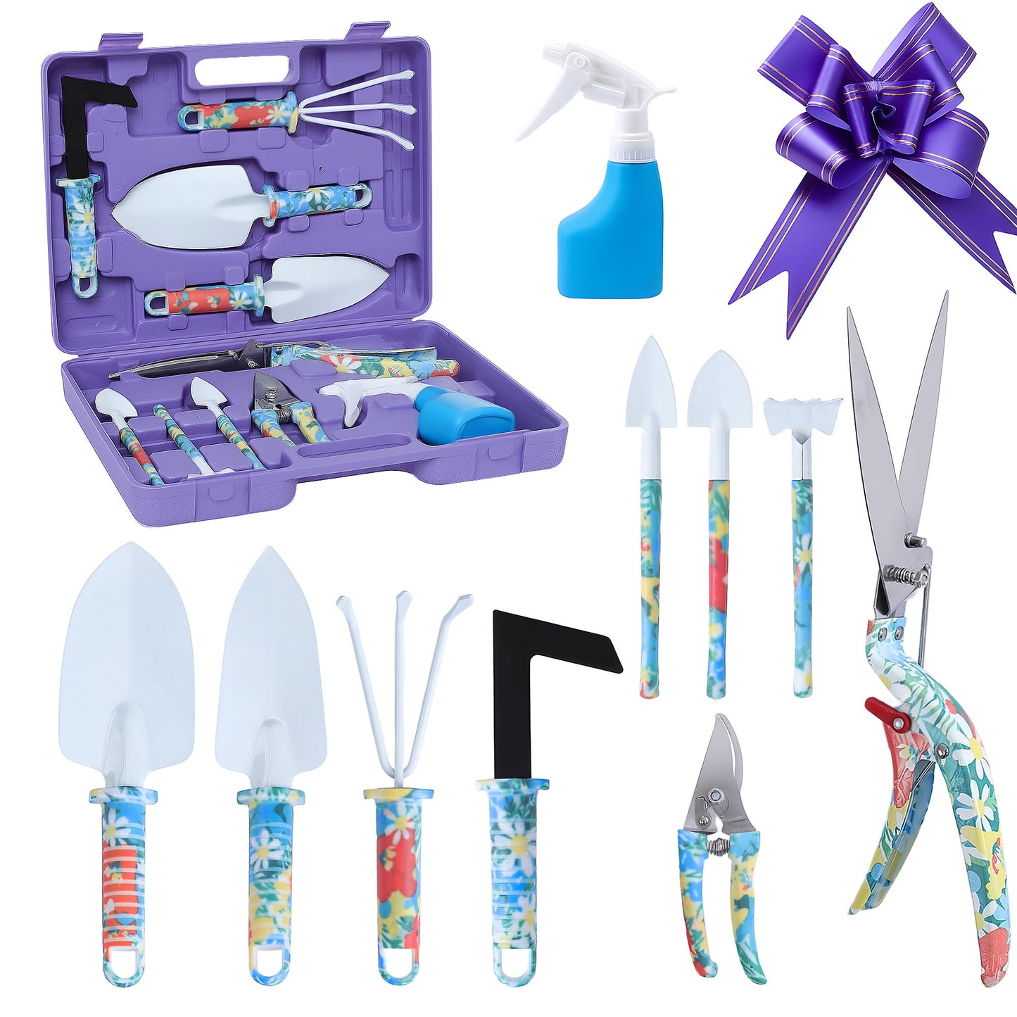ALLJOY 10 Piece Garden Tools Set Heavy Duty Gardening Hand Tools Kit,Garden Gifts Supplies for Women Mom