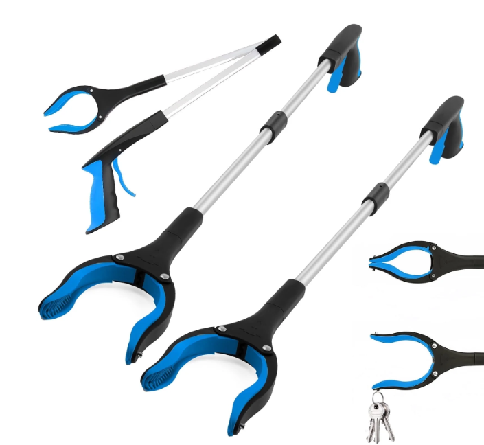 ALLJOY 2 Pack 32" Grabber Tool, Handheld Trash Claw Pick-up Stick Grabber, Short Heavy-Duty Aluminum Grabber, Suitable for Seniors, with 360-Degree Rotation, Anti-Slip and Magnetic Design, Blue