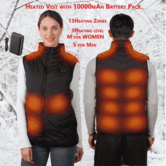 ALLJOY Electric Heated Vest with 10000mAh Battery Pack for Men and Women,M