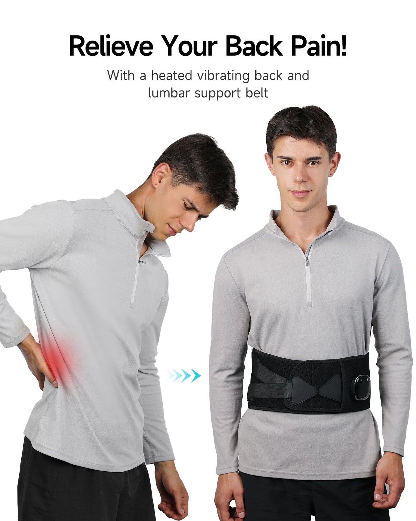ALLJOY Cordless Heating Pad Lower Back Brace Massager, with Heat & Massage - 5 Vibration Levels & 3 Heat Levels, Rechargeable Heating Massage Back Support Belt (Black)