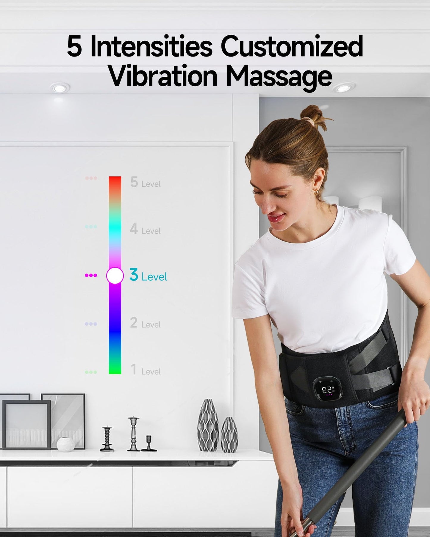 ALLJOY Cordless Heating Pad Lower Back Brace Massager, with Heat & Massage - 5 Vibration Levels & 3 Heat Levels, Rechargeable Heating Massage Back Support Belt (Black)