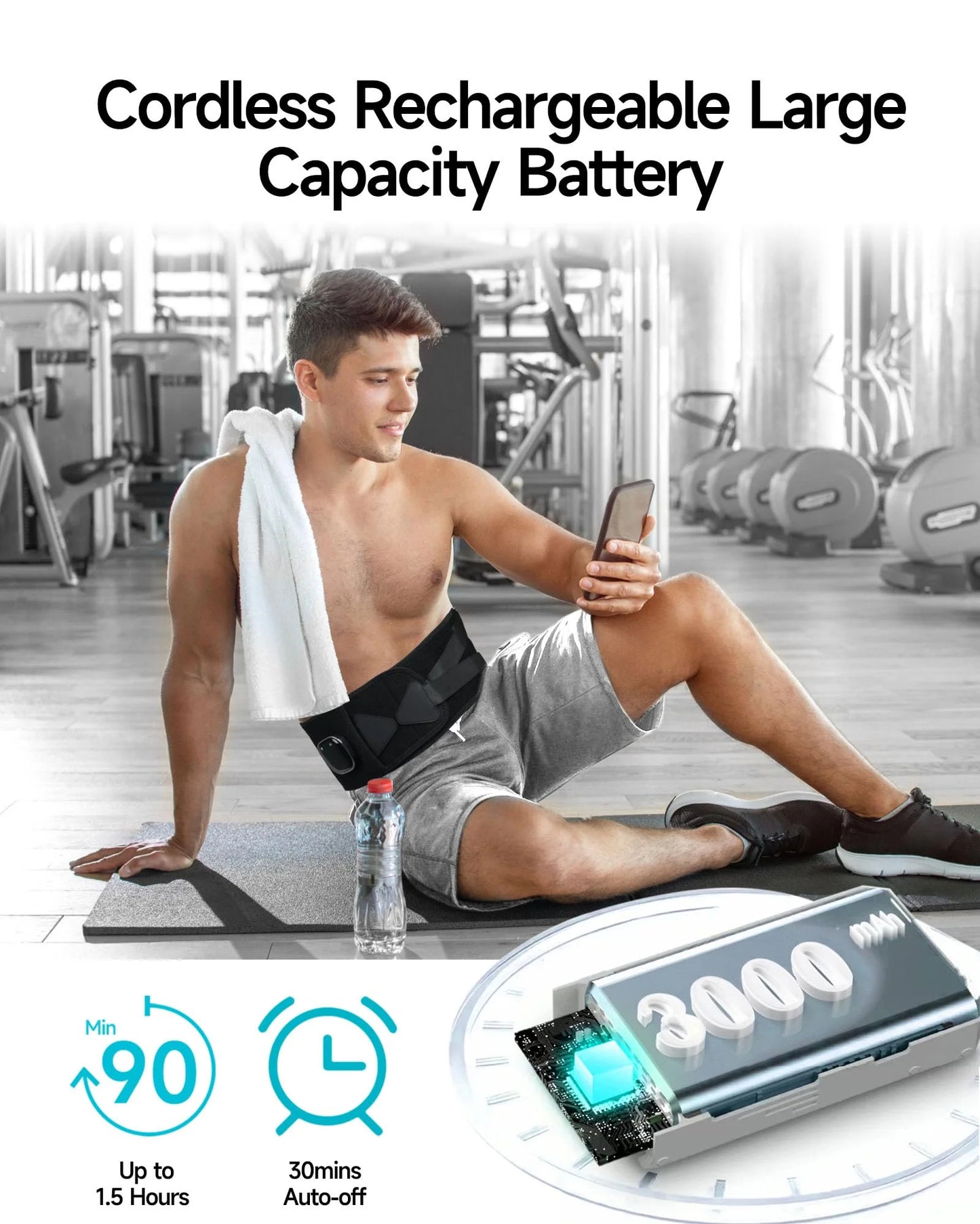 ALLJOY Cordless Heating Pad Lower Back Brace Massager, with Heat & Massage - 5 Vibration Levels & 3 Heat Levels, Rechargeable Heating Massage Back Support Belt (Black)