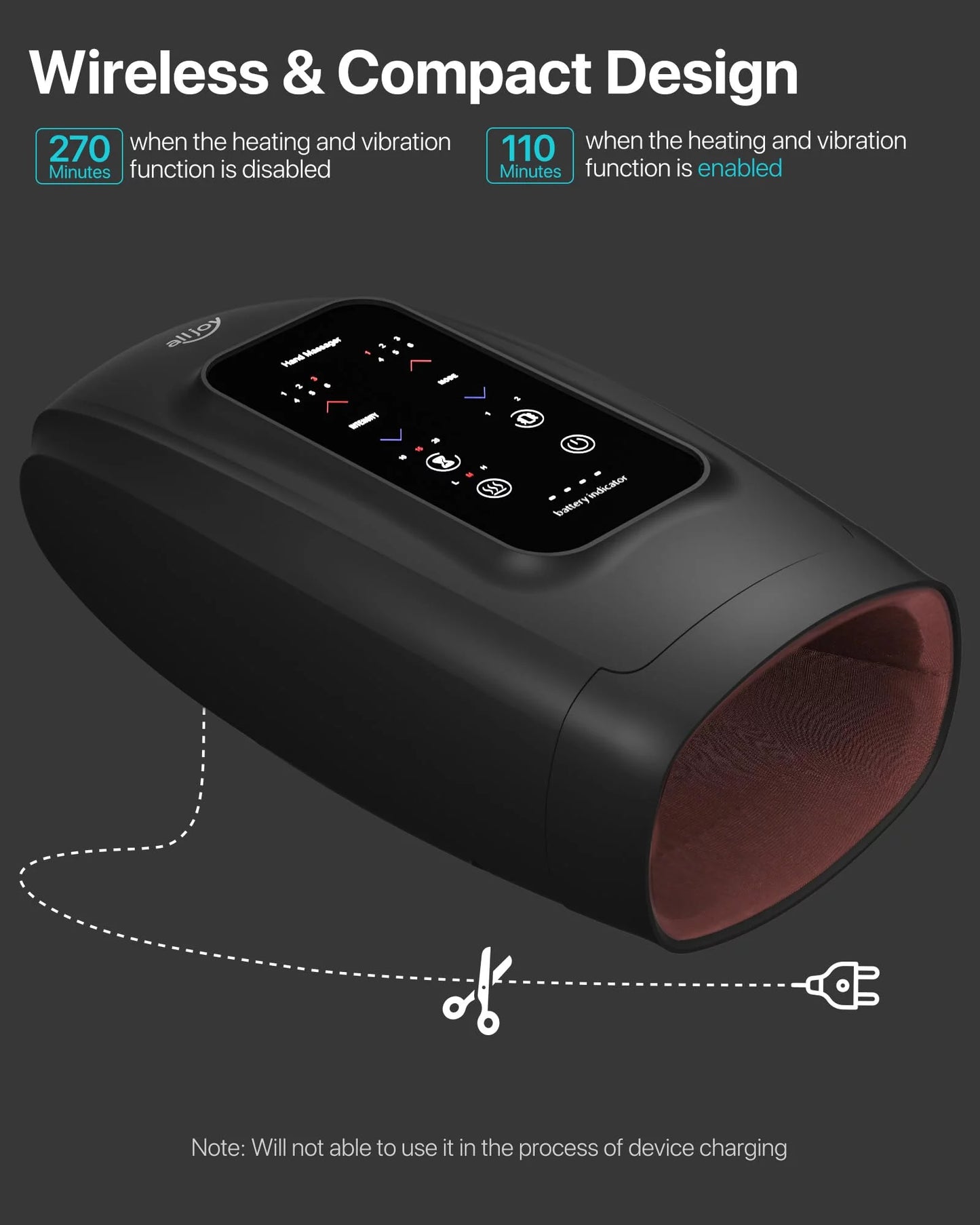 ALLJOY Hand Massager for Arthritis and Carpal Tunnel Relief, Touchscreen Cordless Hand Massager with Compression Vibration and Heat, 6 Levels Pressure Point Therapy, Ideal Gifts for Women Men Mom Dad
