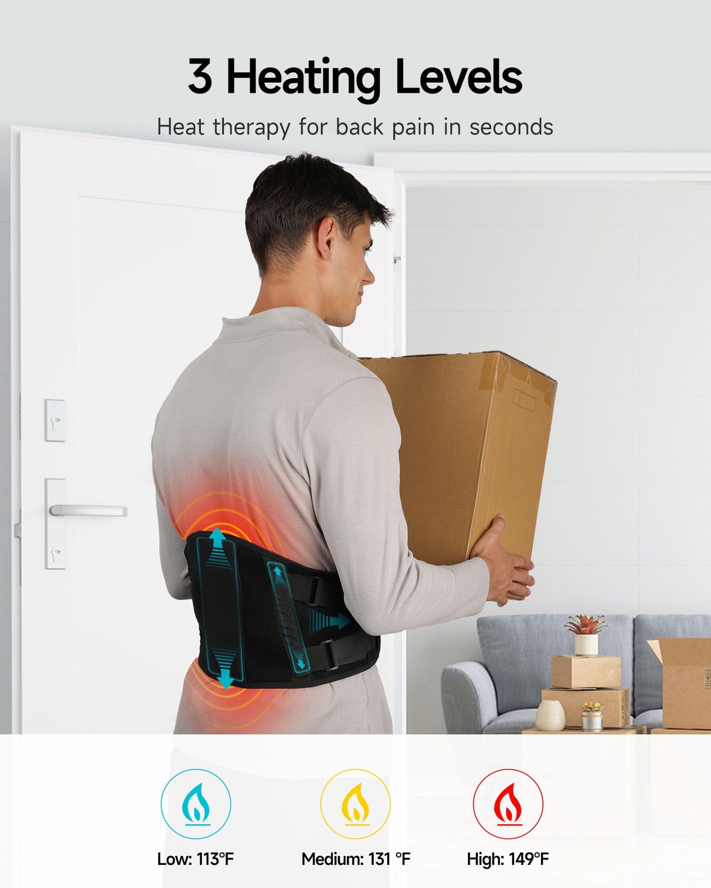 ALLJOY Cordless Heating Pad Lower Back Brace Massager, with Heat & Massage - 5 Vibration Levels & 3 Heat Levels, Rechargeable Heating Massage Back Support Belt (Black)
