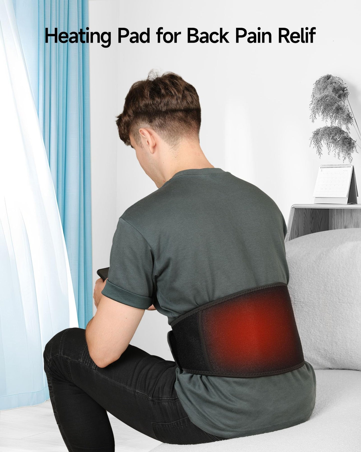 ALLJOY Portable USB Cordless Heating Pad for Back Pain Relief, with USB Connector for Travel/Car, Auto Shut Off & 3 Heating Levels, Heating Pad for Abdomen Cramps, Back, Shoulder, Leg