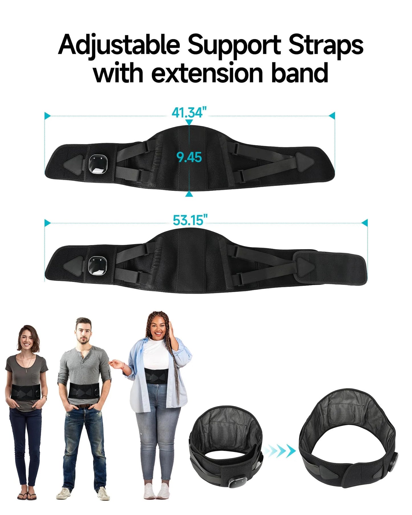 ALLJOY Cordless Heating Pad Lower Back Brace Massager, with Heat & Massage - 5 Vibration Levels & 3 Heat Levels, Rechargeable Heating Massage Back Support Belt (Black)