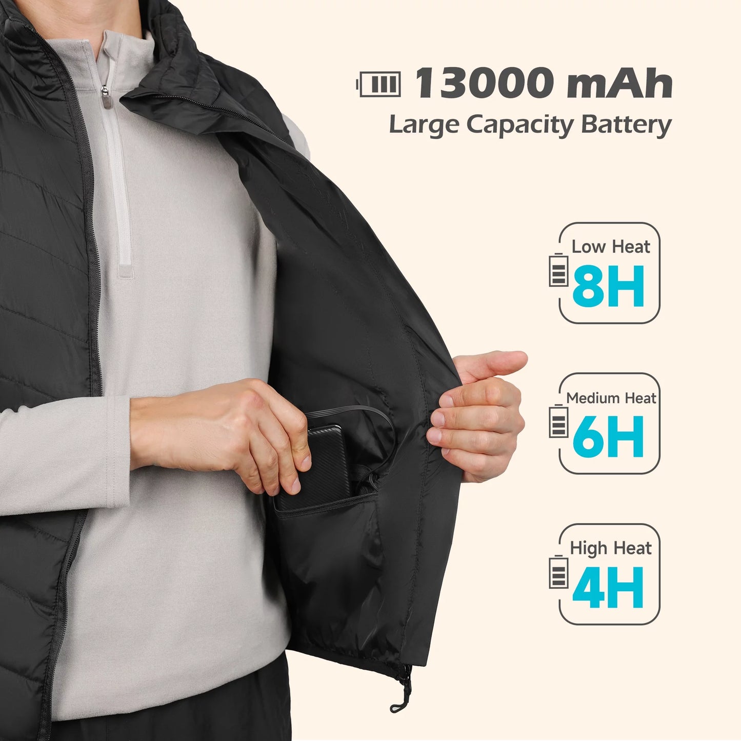 ALLJOY Heated Vest For Men Women Unisex Electric Heated Coat with Power Bank USB Rechargeable Washable Heated Jacket Outdoor Hiking Vest - L