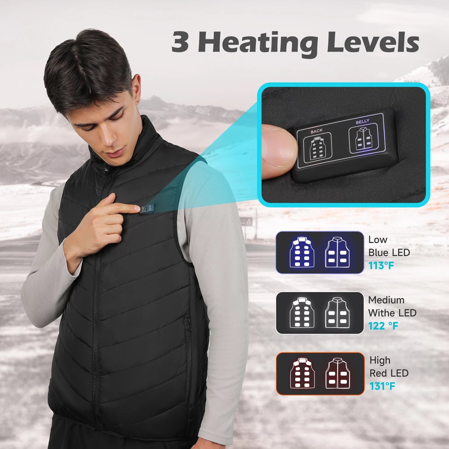ALLJOY Heated Vest For Men Women Unisex Electric Heated Coat with Power Bank USB Rechargeable Washable Heated Jacket Outdoor Hiking Vest - L