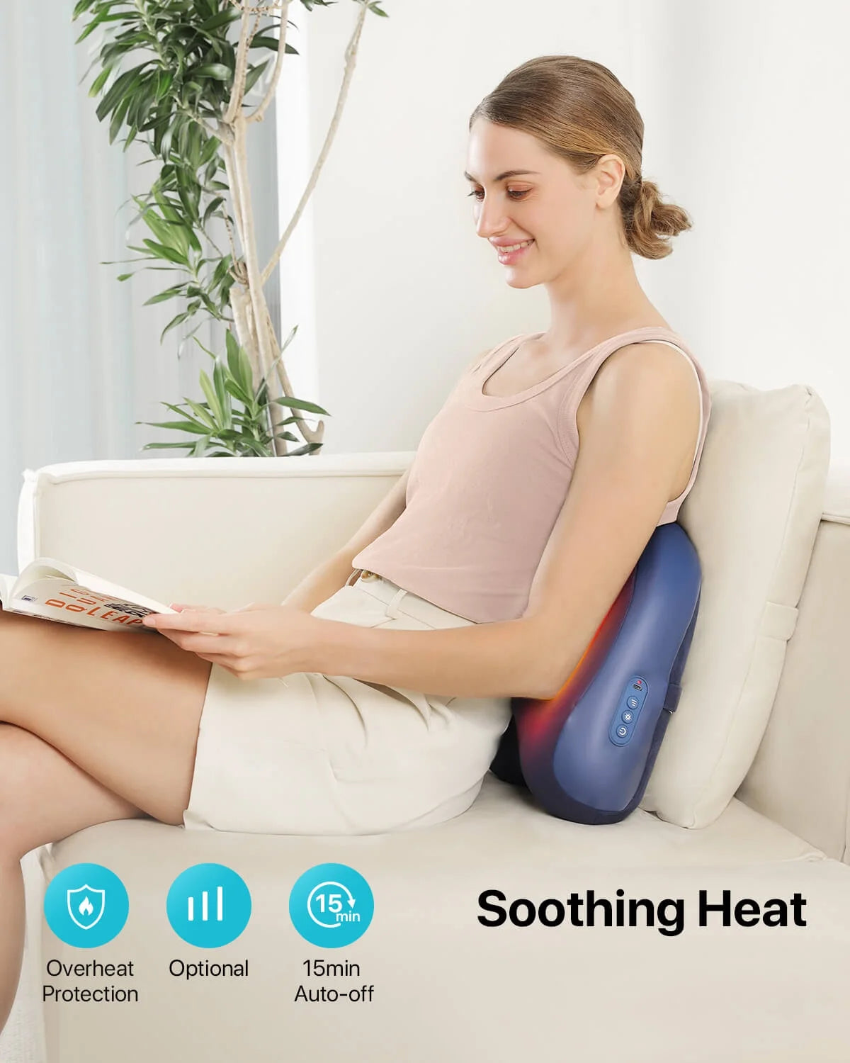 ALLJOY Cordless Shiatsu Back Massager with Heat - Deep Tissue Neck, Shoulder, and Waist Massage Pillow for Pain Relief - Gift for Men and Women- Blue