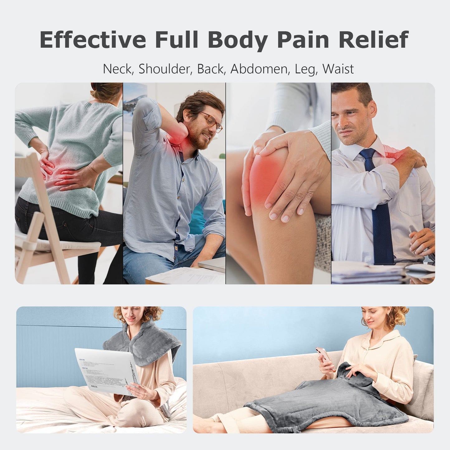 ALLJOY Weighted Heating Pad for Back Pain Relief, 24"x33" Electric Heating pad for Neck and Shoulders, Fast-Heating, Auto Shut-off, Back Heated Wrap for Cramps - Machine Washable(Grey)