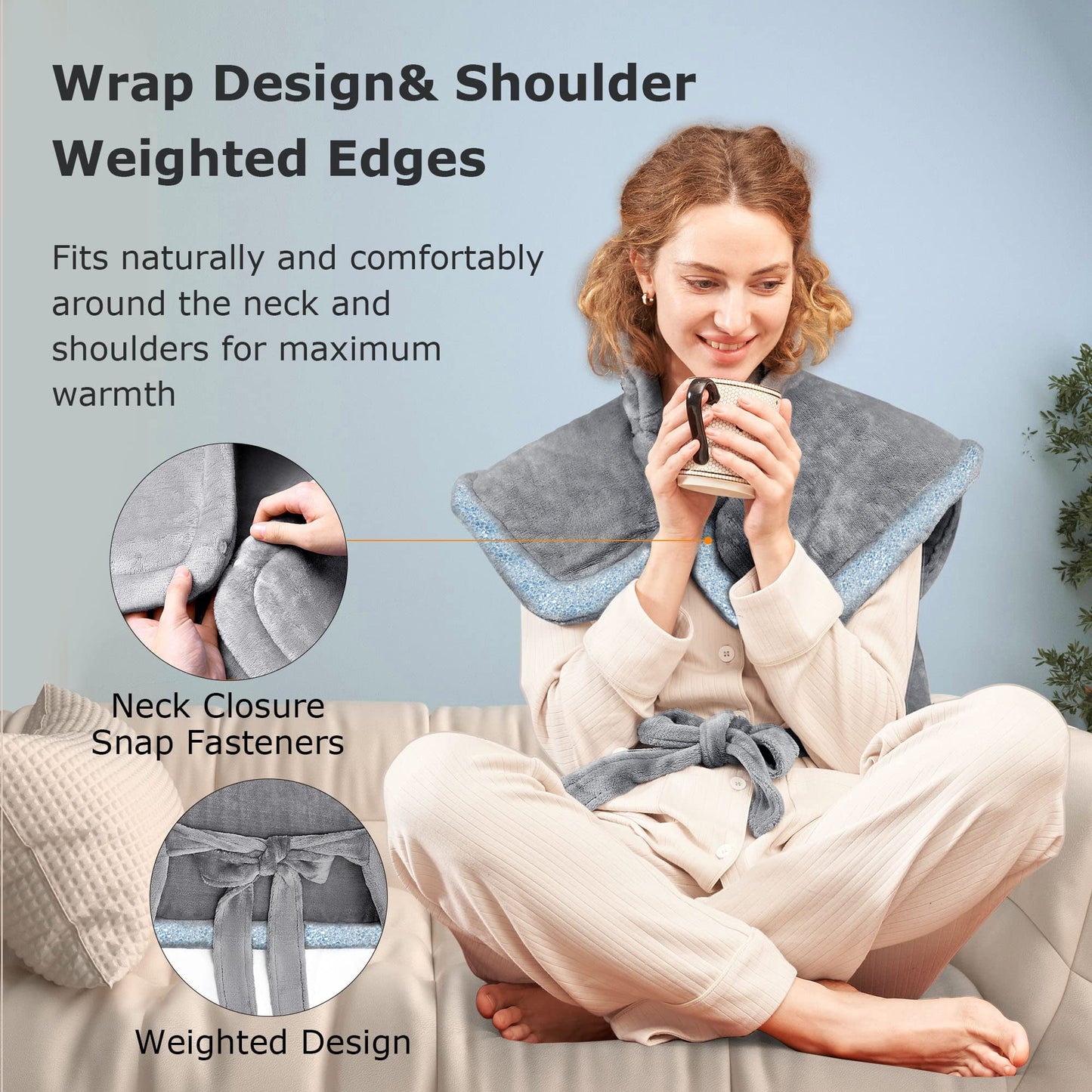 ALLJOY Weighted Heating Pad for Back Pain Relief, 24"x33" Electric Heating pad for Neck and Shoulders, Fast-Heating, Auto Shut-off, Back Heated Wrap for Cramps - Machine Washable(Grey)