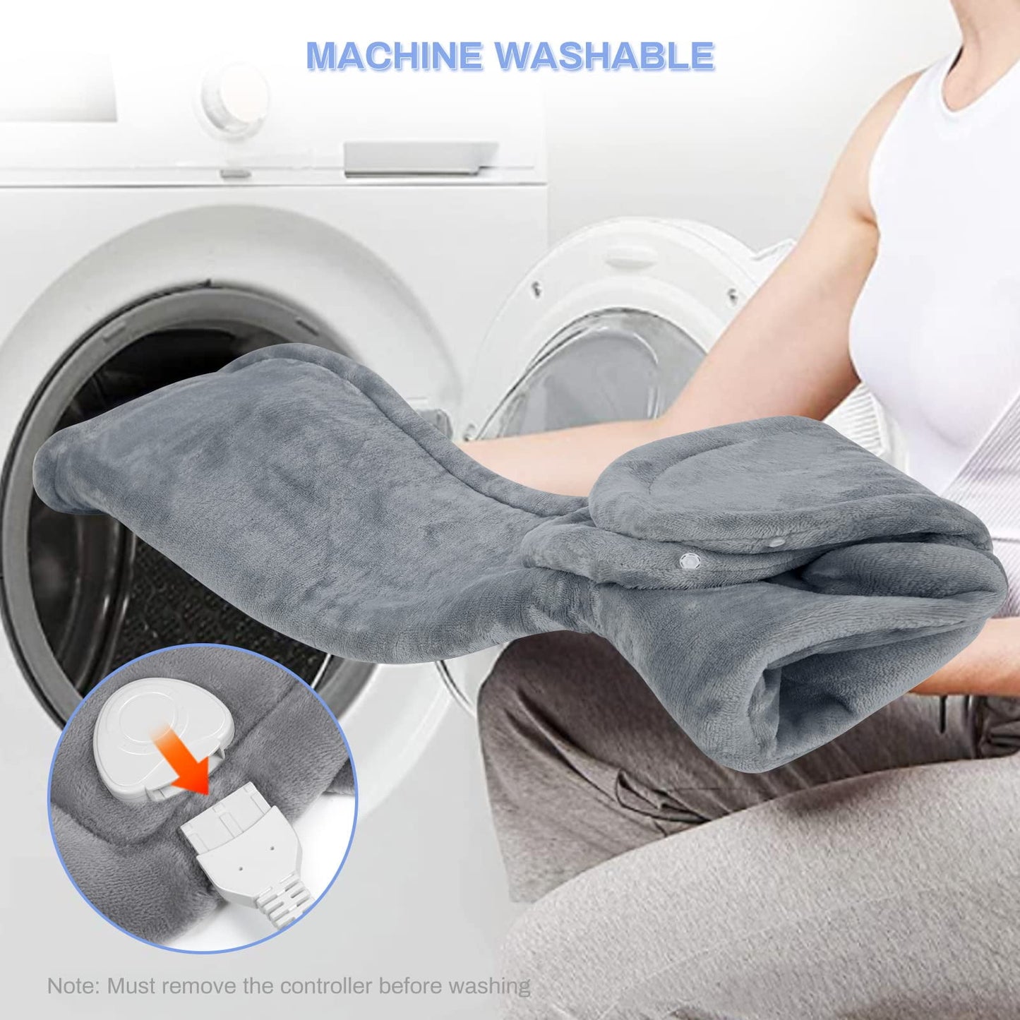 ALLJOY Weighted Heating Pad for Back Pain Relief, 24"x33" Electric Heating pad for Neck and Shoulders, Fast-Heating, Auto Shut-off, Back Heated Wrap for Cramps - Machine Washable(Grey)