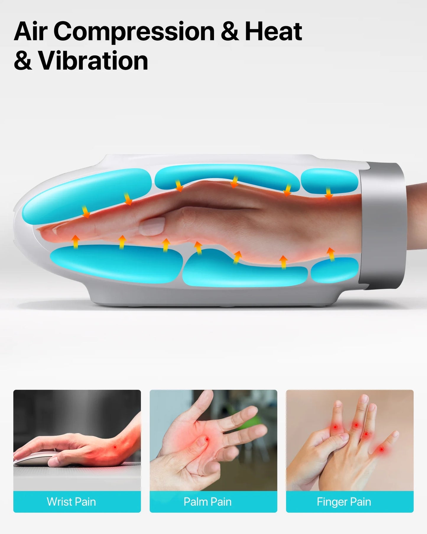 ALLJOY Touchscreen Cordless Hand Massager for Arthritis and Carpal Tunnel Relief, with Compression Vibration and Heat, 6 Levels Pressure Point Therapy, Gifts for Women Men Mom Dad(White)
