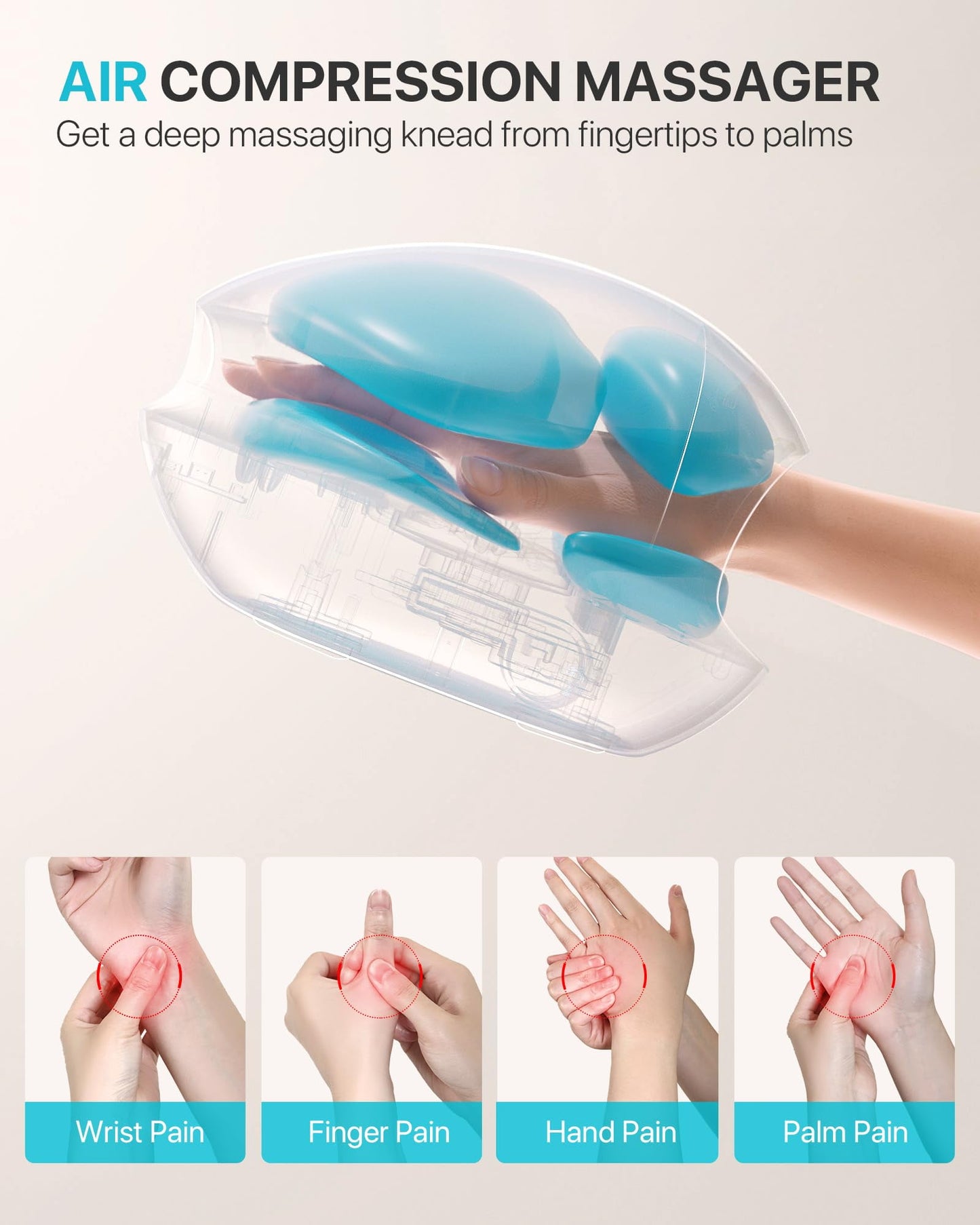ALLJOY Roller Kneading Hand Massager for Arthritis and Carpal Tunnel Relief, Cordless Hand Massagerr with Heat and Compression -Gifts for Women, Men- White