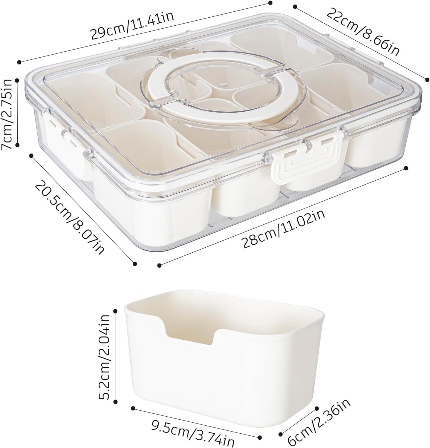 ALLJOY Snack Box Container,Snack Organizer Containers Serving Tray Platters for Candy, Fruits, Nuts,Charcuterie Boxes with Clear Lids,Snack Bed Table Trays for Eating