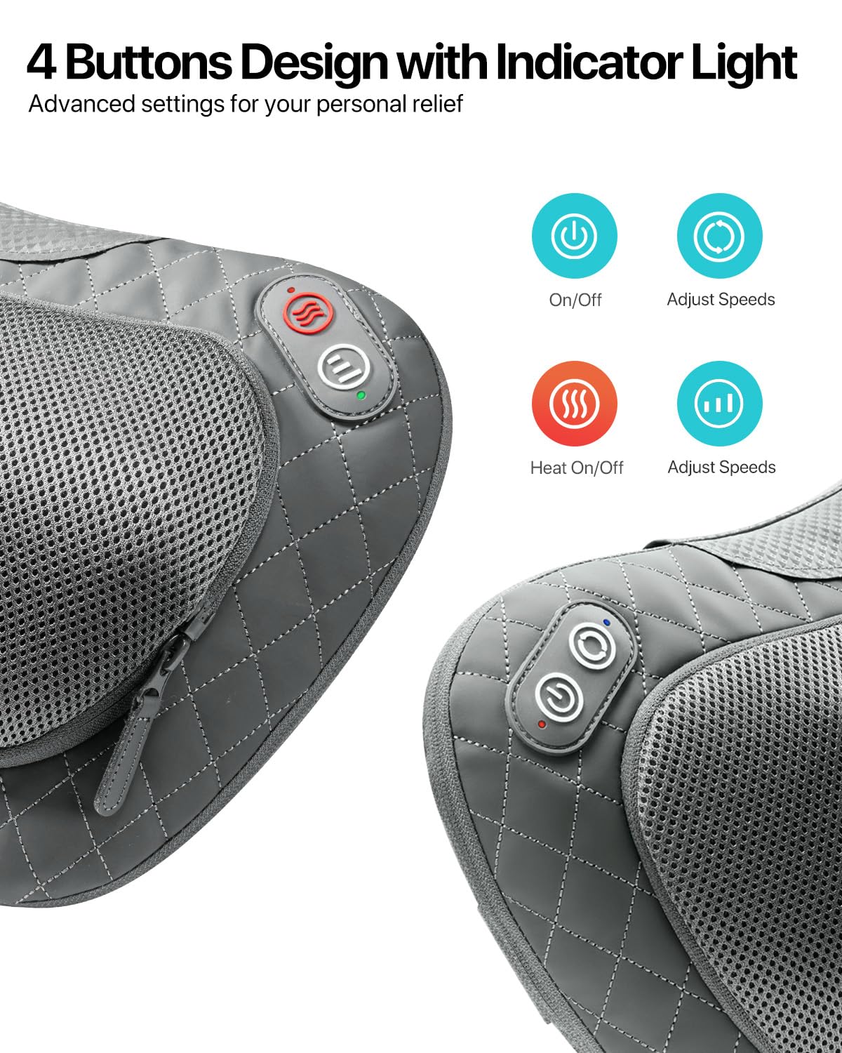 ALLJOY Cordless Shiatsu Neck and Back Massager with Soothing Heat, Rechargeable 3D Kneading Massage Pillow for Muscle Pain Relief, Use Unplugged, Detachable Cover