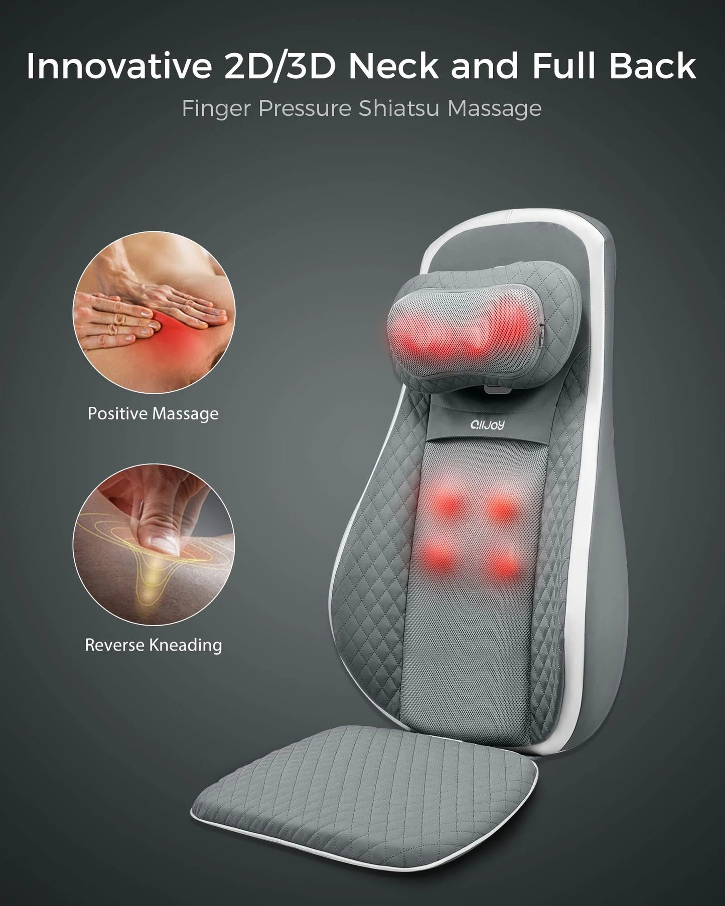 ALLJOY Back Chair Massager Pad, Shiatsu Kneading Office Chair Back Massager, Back Massager Cushion for Chair with Heat & Adjustable Vibration for Full Back, Neck & Shoulder, Gifts for Women and Men