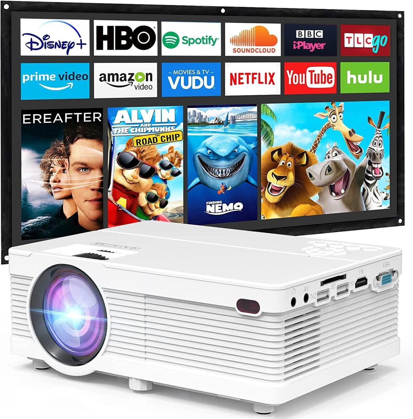 ALLJOY Projector 11500Lumens Portable Projector Full HD 1080P Supported,