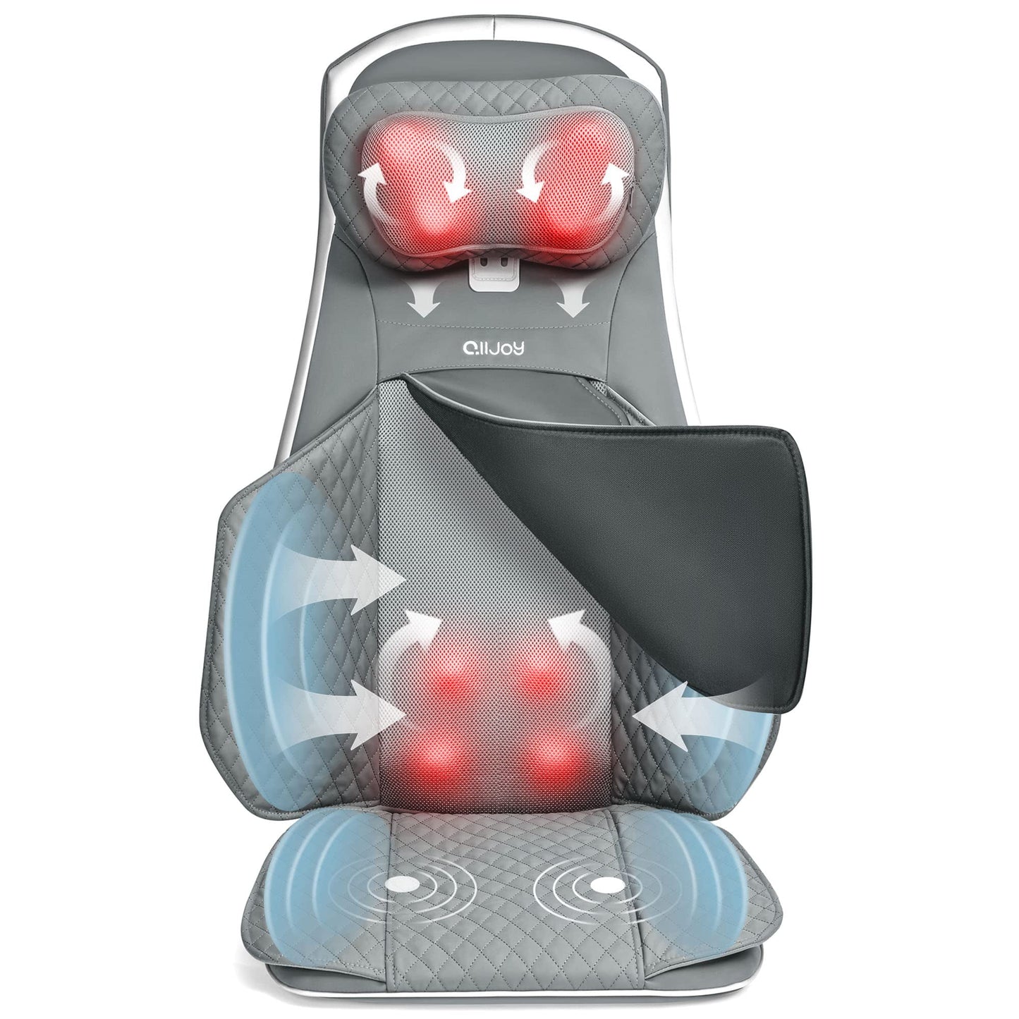 ALLJOY Neck & Back Massager, Shiatsu Massage Chair Pad for Home or Office, Back Massager Cushion with Heat & Adjustable Compression and Vibration for Full Back, Neck & Shoulder