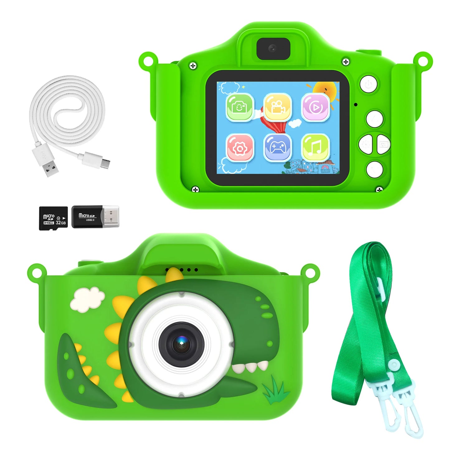 ALLJOY Dinosaur Kids Camera, Christmas Birthday Gifts for Girls Boys 3-12, 1080P HD Selfie Digital Video Camera for Toddlers, Cute Portable Little Girls Boys Gifts Toys for 3 4 5 6 7 8 9 Years Old