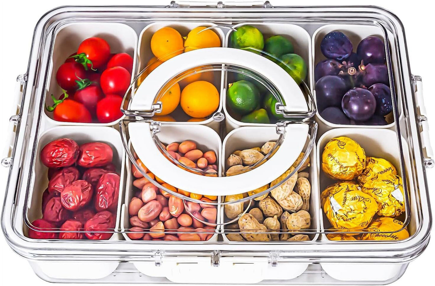 ALLJOY Snack Box Container,Snack Organizer Containers Serving Tray Platters for Candy, Fruits, Nuts,Charcuterie Boxes with Clear Lids,Snack Bed Table Trays for Eating