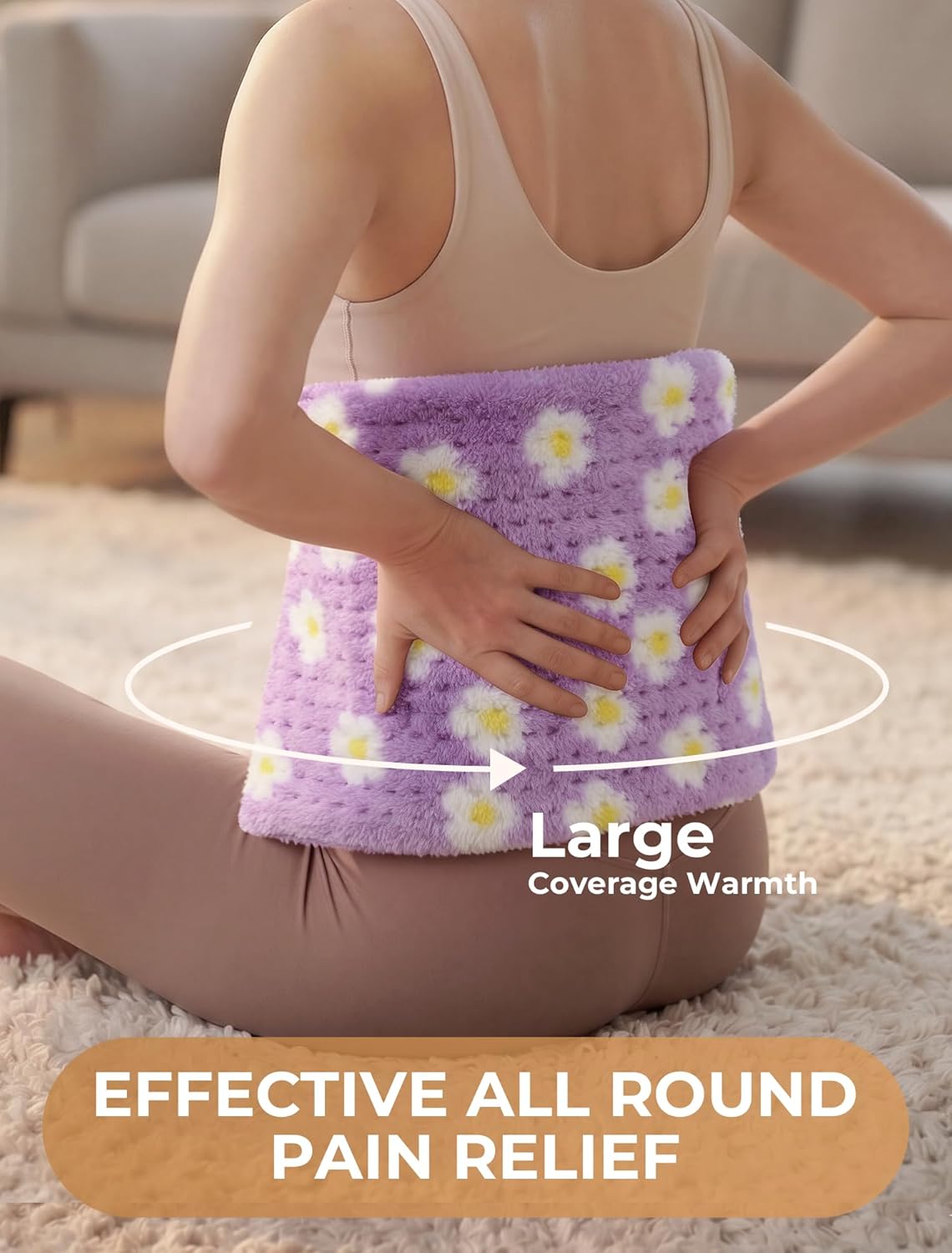 ALLJOY Electric Large Heating Pad for Neck, Back, and Shoulders with 6 Heat Levels & 8 Timers, Auto Shut Off - 24" x 12" - Purple