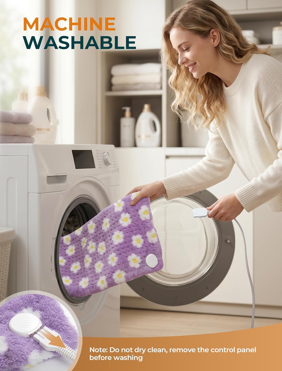 ALLJOY Electric Large Heating Pad for Neck, Back, and Shoulders with 6 Heat Levels & 8 Timers, Auto Shut Off - 24" x 12" - Purple