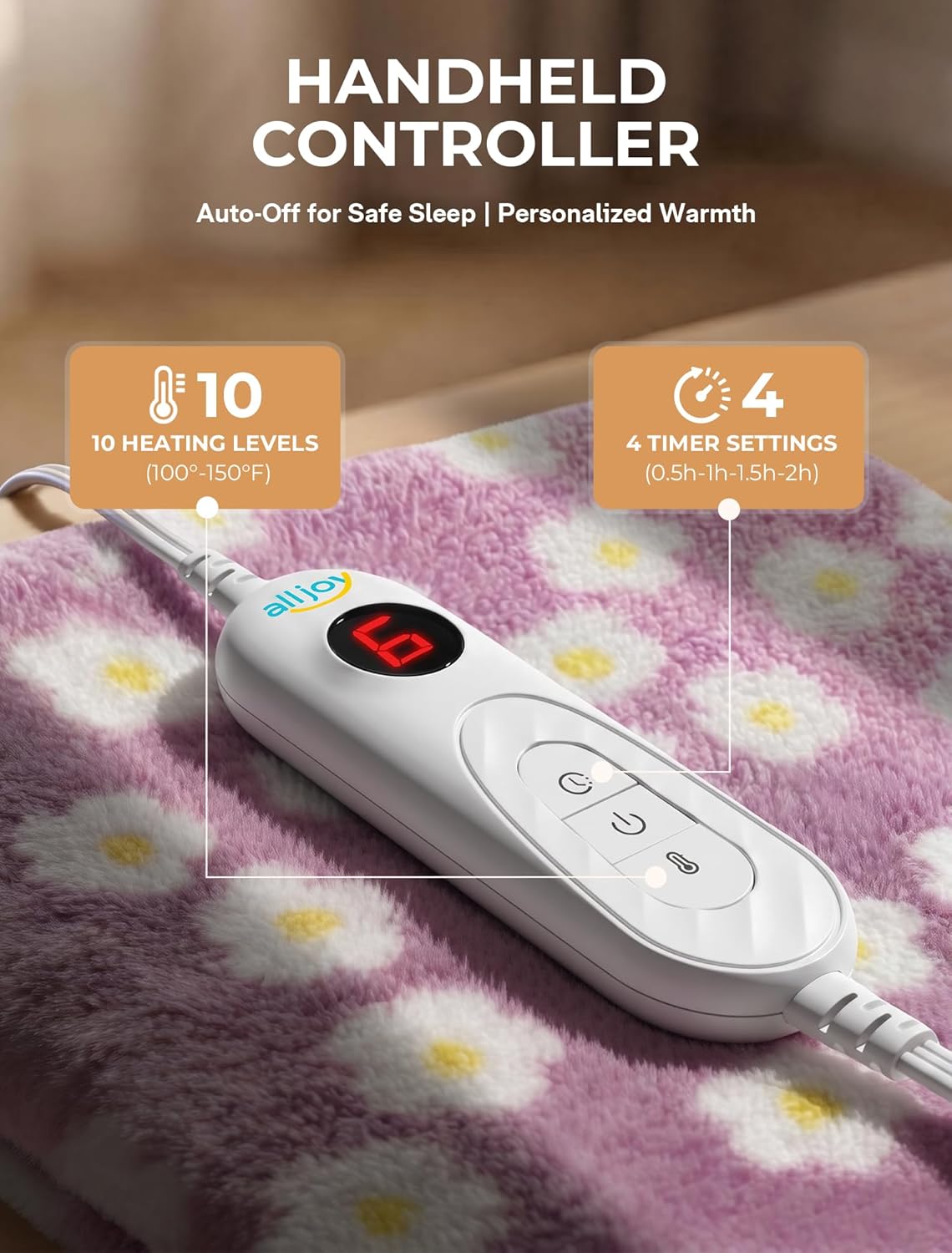 ALLJOY Electric Large Heating Pad for Neck, Back, and Shoulders with 6 Heat Levels & 8 Timers, Auto Shut Off - 24" x 12" - Purple