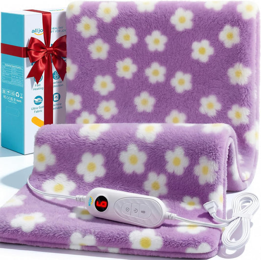 ALLJOY Electric Large Heating Pad for Neck, Back, and Shoulders with 6 Heat Levels & 8 Timers, Auto Shut Off - 24" x 12" - Purple