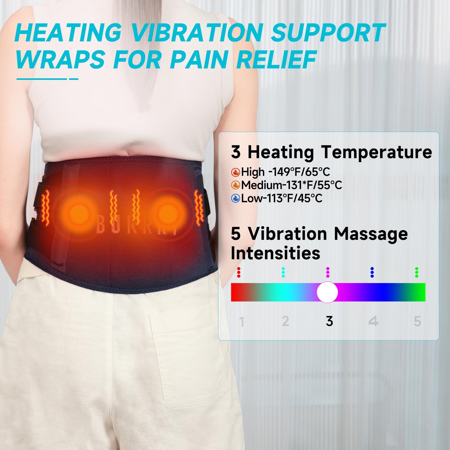 BURRKI Heating Pad with Massager, Wearable Heating Belt with 3 Heat