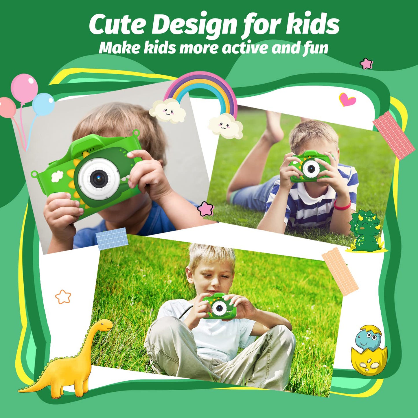 ALLJOY Dinosaur Kids Camera, Christmas Birthday Gifts for Girls Boys 3-12, 1080P HD Selfie Digital Video Camera for Toddlers, Cute Portable Little Girls Boys Gifts Toys for 3 4 5 6 7 8 9 Years Old
