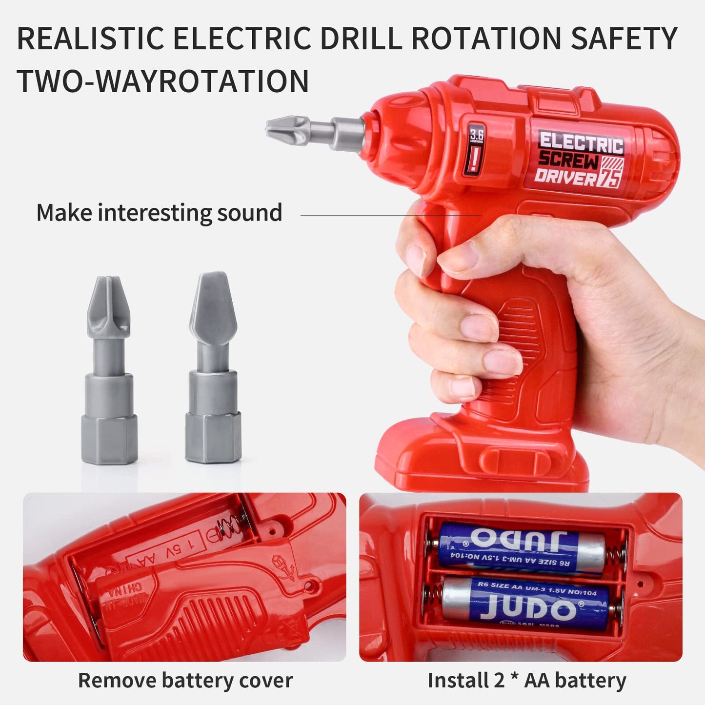 ALLJOY Kids Tool Bench with Realistic Tools and Electric Drill, 79 Pcs Transformable Kids Tool Set with Clothes, Toddler Tool Bench Pretend Play Learning Gift for Boys & Girls Age 3-5