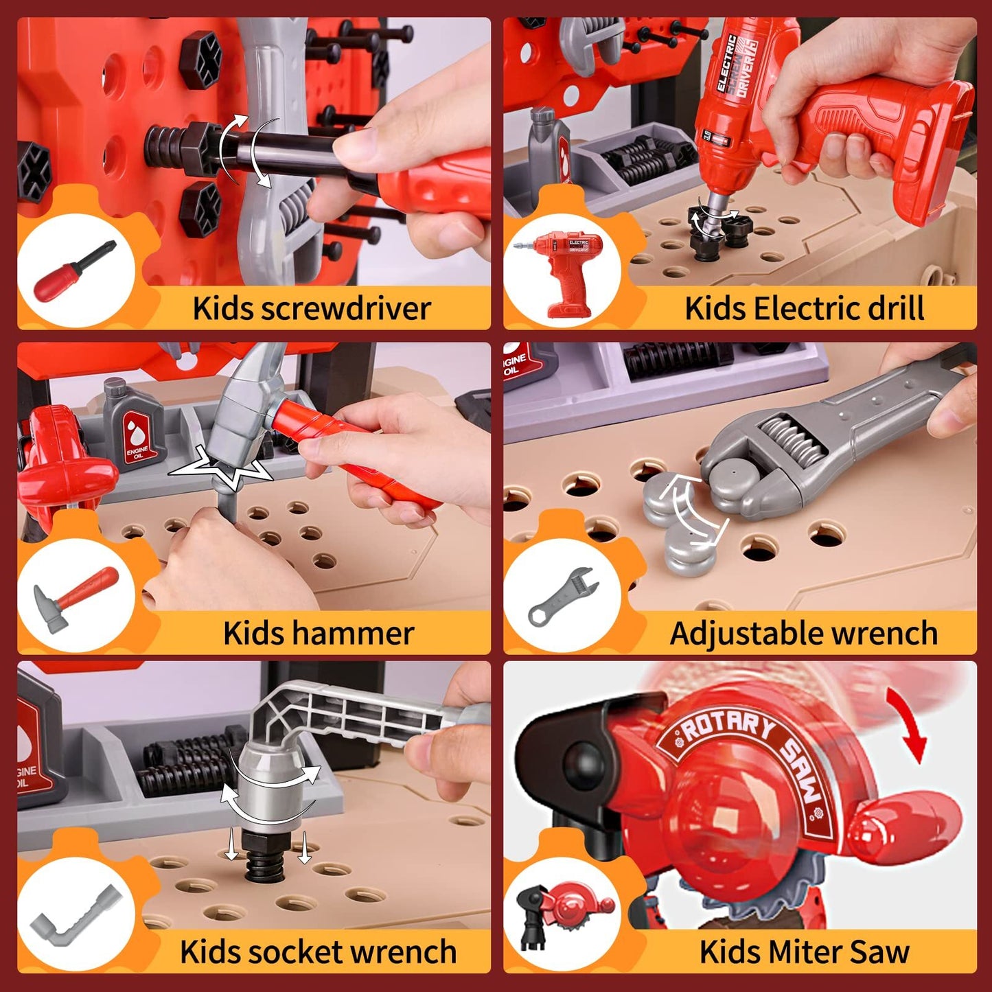 ALLJOY Kids Tool Bench with Realistic Tools and Electric Drill, 79 Pcs Transformable Kids Tool Set with Clothes, Toddler Tool Bench Pretend Play Learning Gift for Boys & Girls Age 3-5
