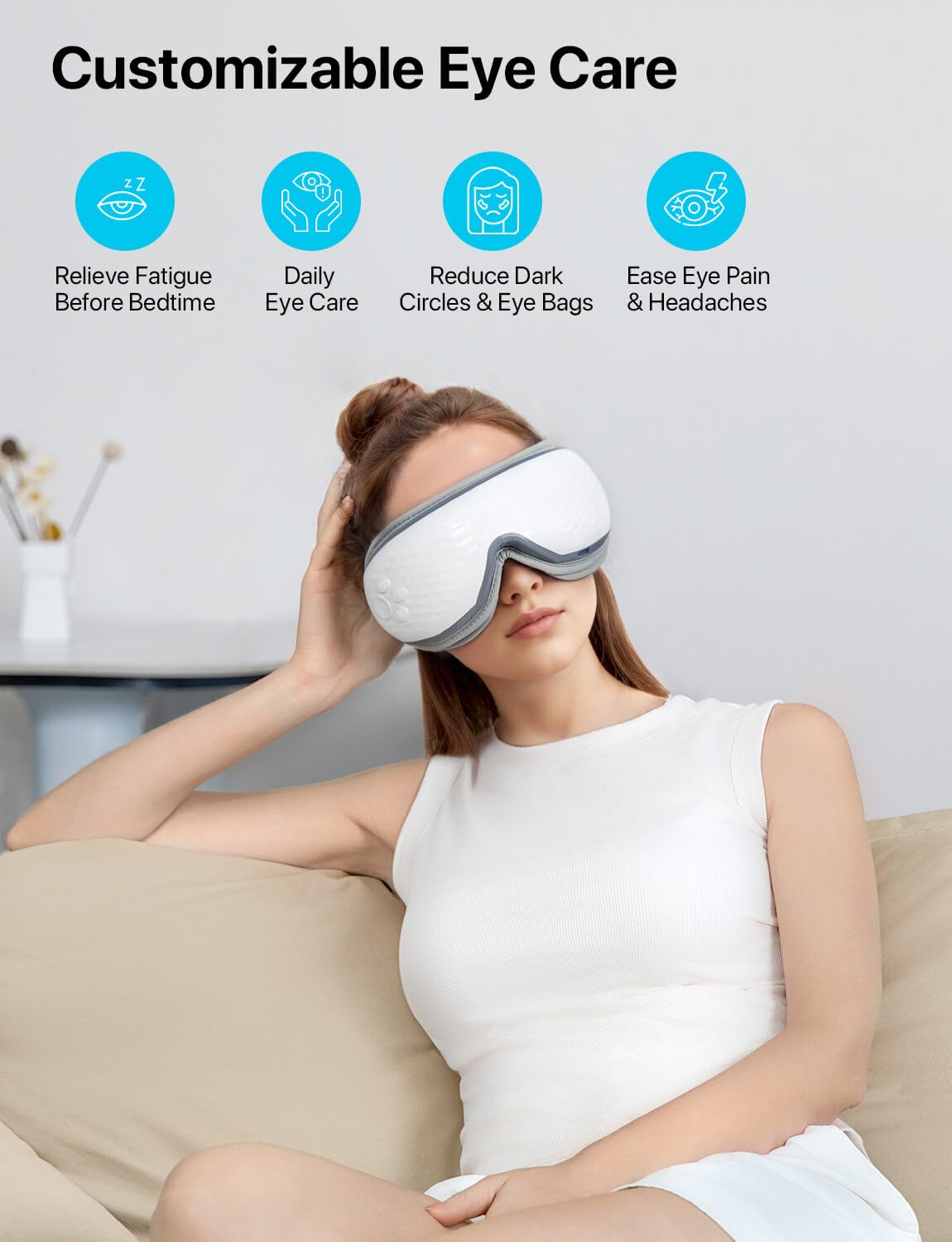 ALLJOY Eye Massager with Heat, Heated Eye Massage Mask with Bluetooth, Heat