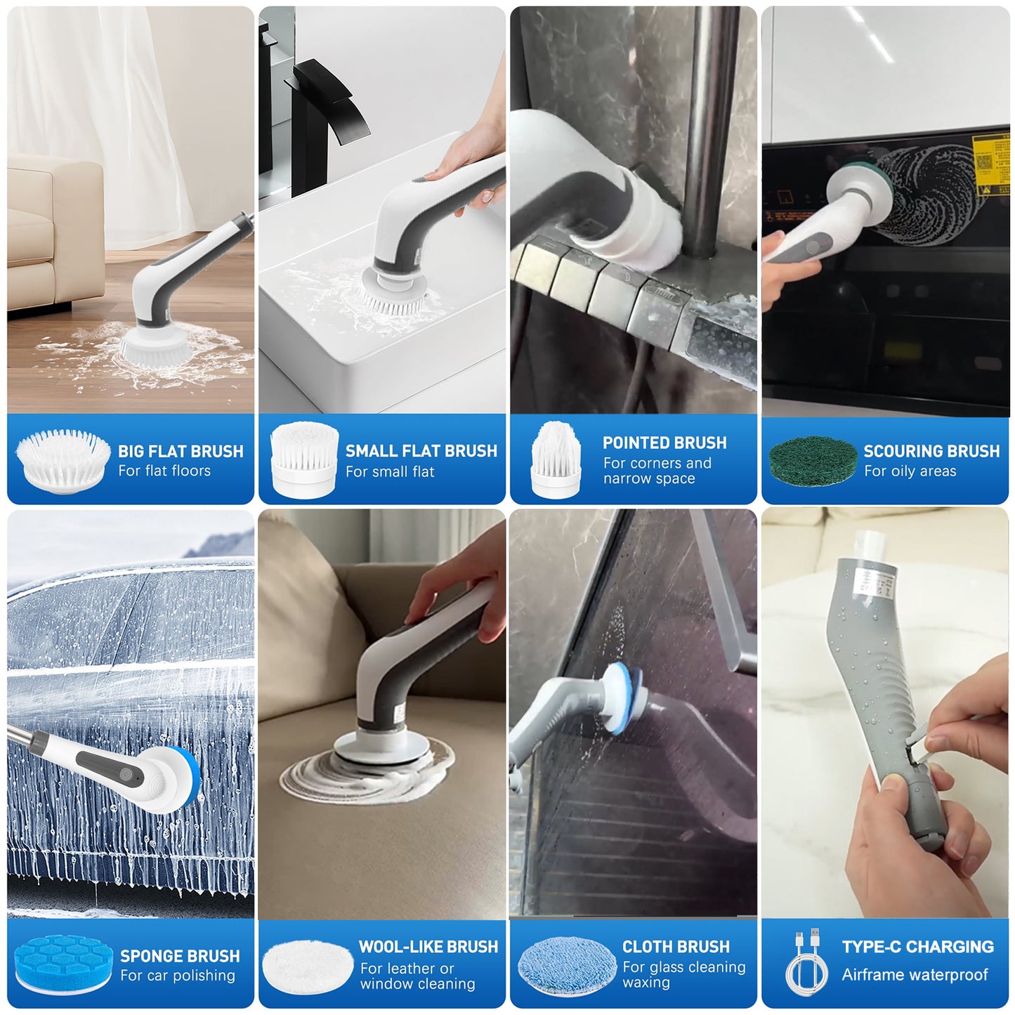 ALLJOY Electric Spin Scrubber for Effortless Cleaning on Tubs, Floors, and Tiles, Extendable Handle with Rechargeable Design