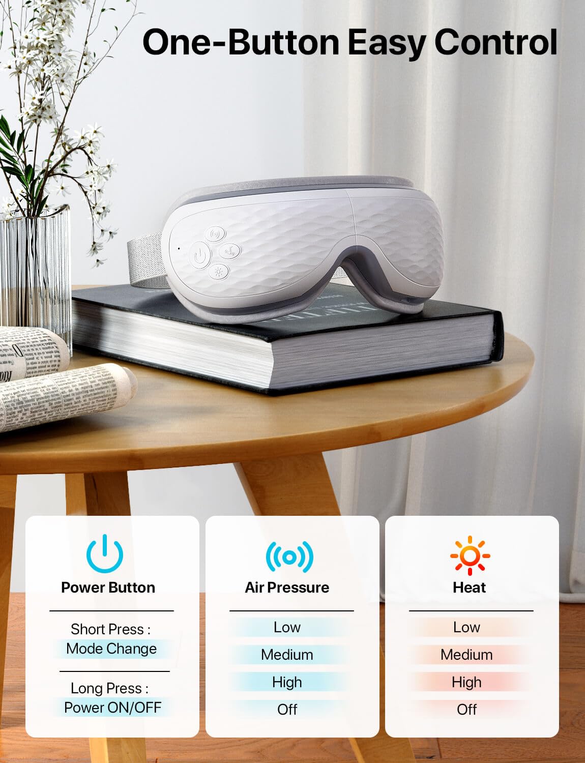 ALLJOY Eye Massager with Heat, Heated Eye Massage Mask with Bluetooth, Heat