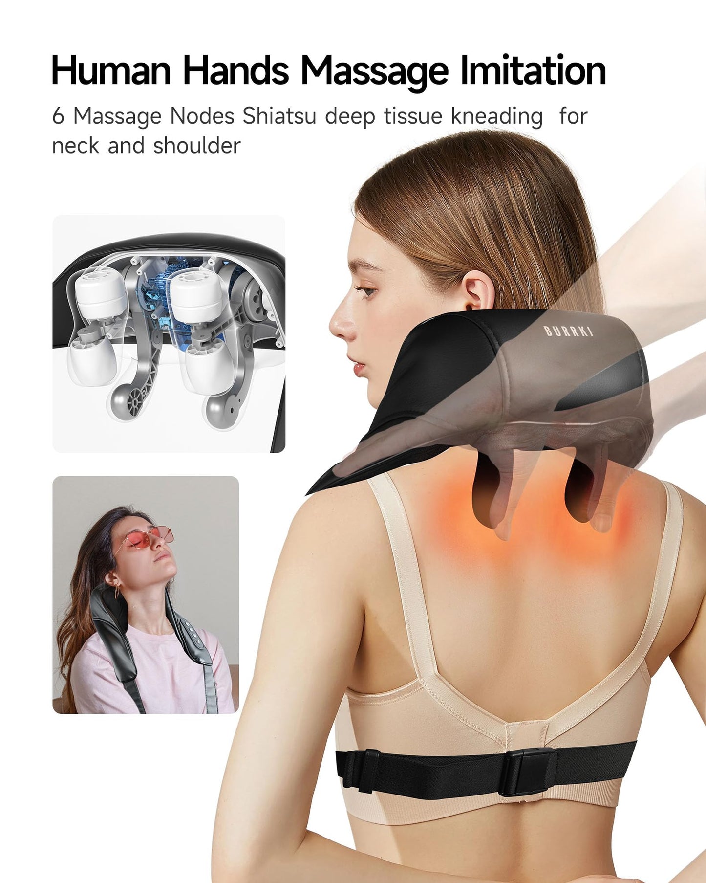 ALLJOY Neck and Shoulder Massager with Heat, Cordless Shiatsu 6D Deep Tissue Kneading Massage for Neck