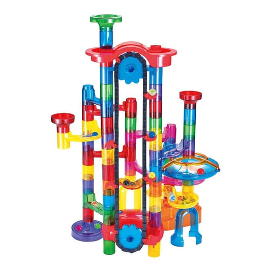 171Pcs Motorized Marble Run Building Set – STEM Toy with 15 Glass + 15 Glow + 30 Plastic Marbles, Battery-Powered Elevator for Endless Track Designs, Gift for Kids Ages 4-8
