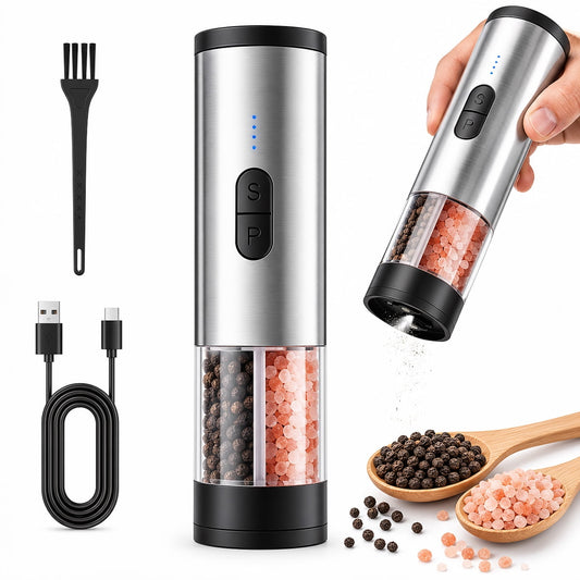 Okjoy 2-in-1 Electric Salt and Pepper Grinder Set, Pepper Mill Shakers for Kitchen, USB-C Rechargeable, One-Hand Operation, Adjustable Coarseness, 200ml Large Capacity