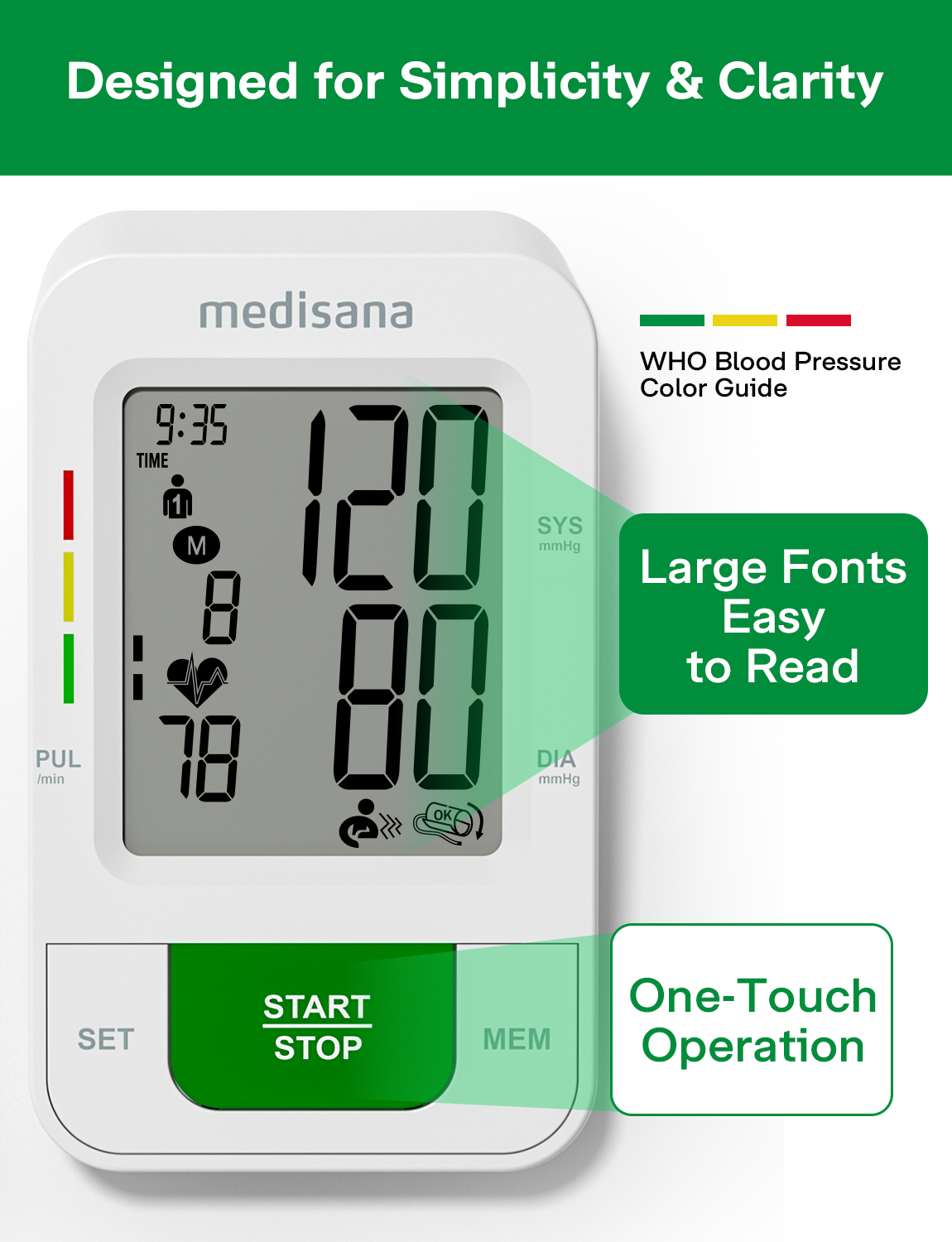Medisana Blood Pressure Monitor with 2x199 Sets Memory, Automatic Upper Arm Blood Pressure Monitors for Home Use, LCD Digital Display, Adjustable Large Cuff