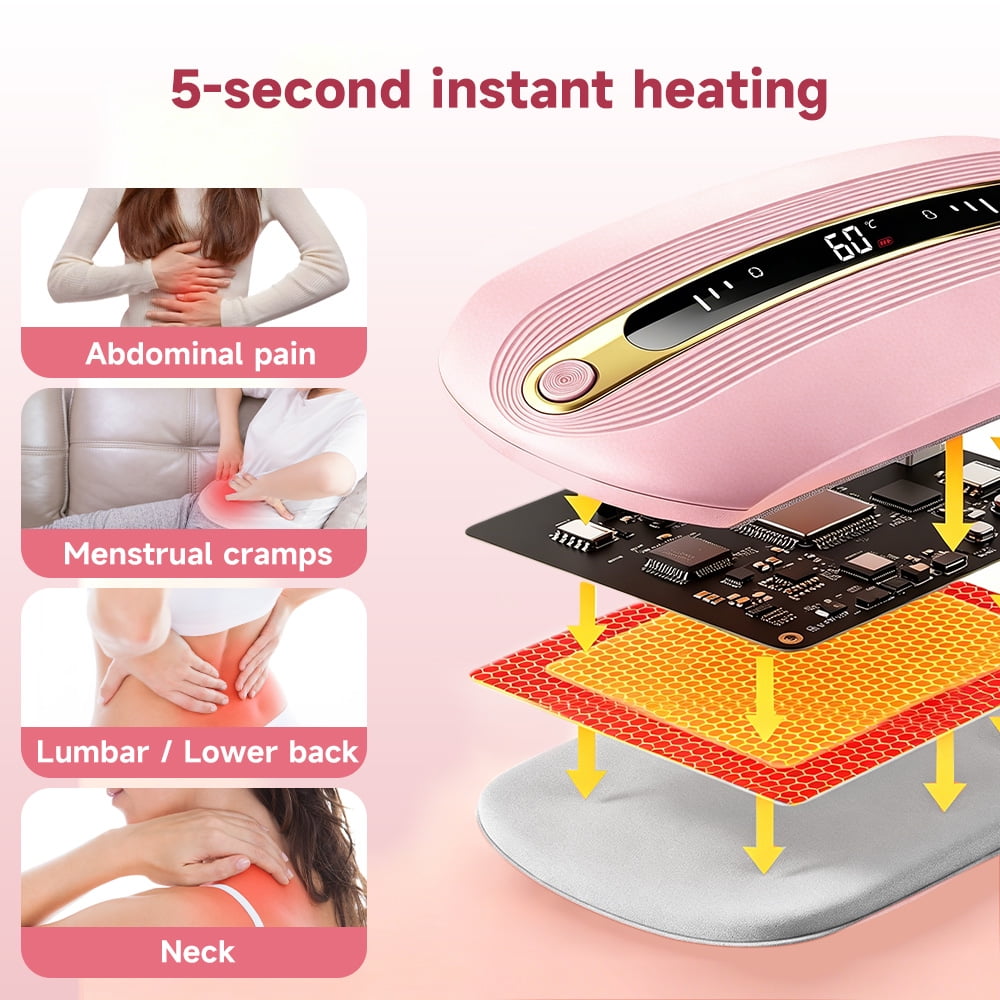 ALLJOY Cordless Heating Pad for Period Cramps, 6 Heat Setting,3-Speed Vibration Massage, Birthday Christmas Gifts Girlfriend Mom Wife Women, Pink