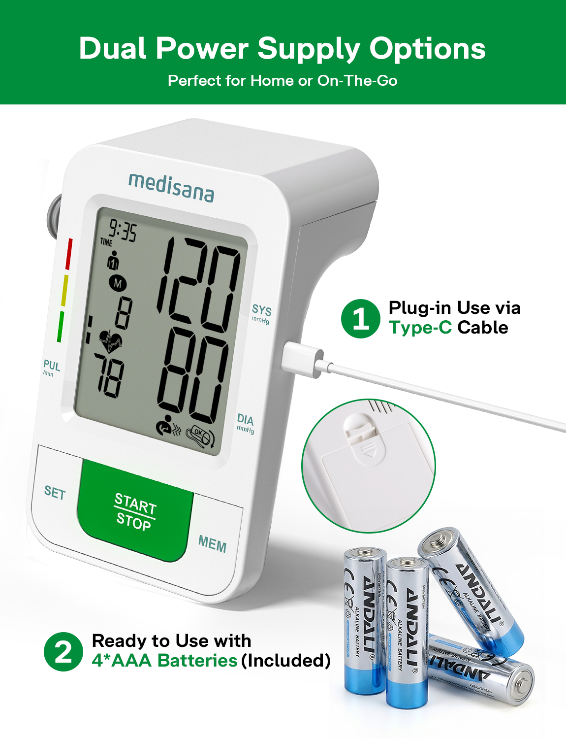 Medisana Blood Pressure Monitor with 2x199 Sets Memory, Automatic Upper Arm Blood Pressure Monitors for Home Use, LCD Digital Display, Adjustable Large Cuff