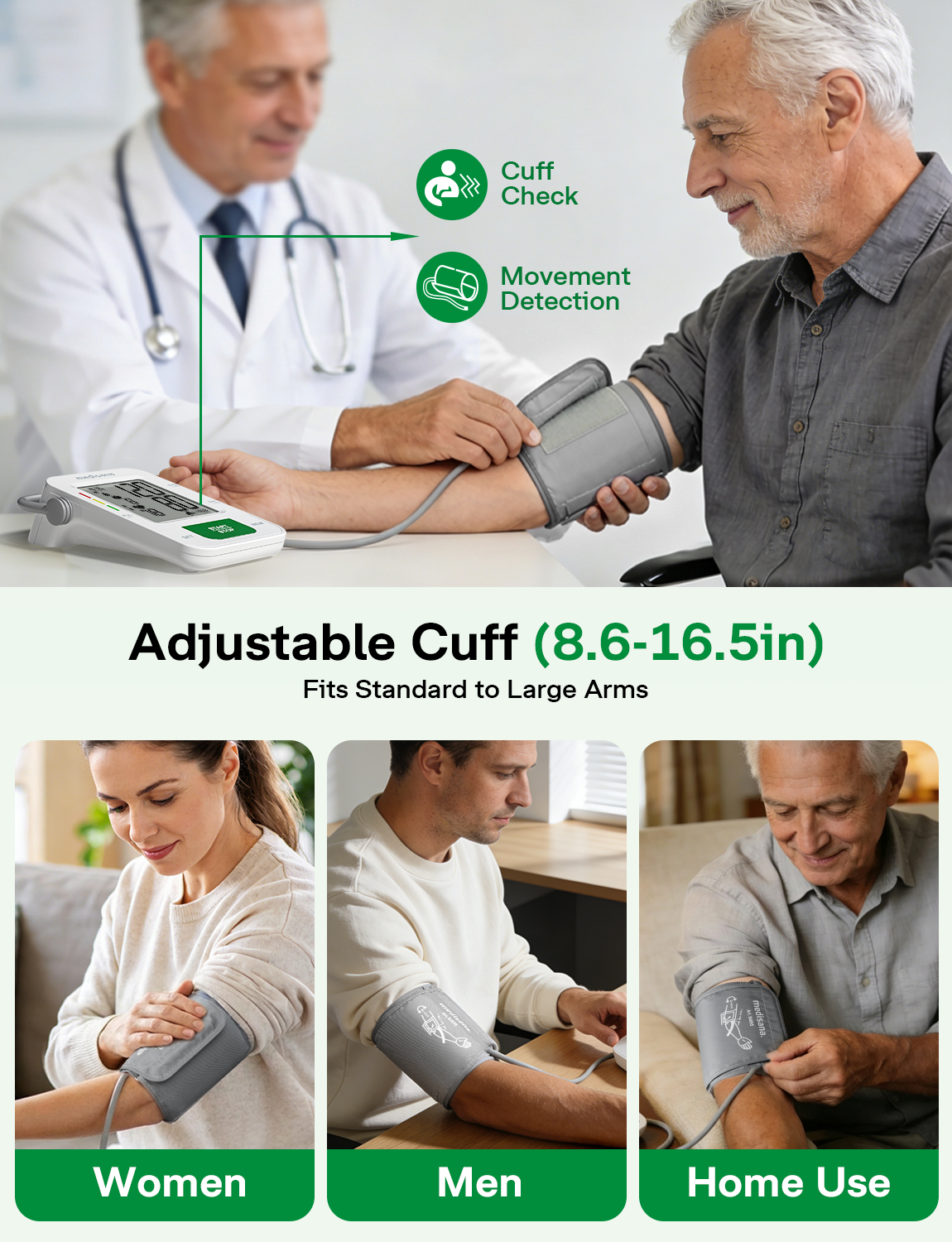 Medisana Blood Pressure Monitor with 2x199 Sets Memory, Automatic Upper Arm Blood Pressure Monitors for Home Use, LCD Digital Display, Adjustable Large Cuff