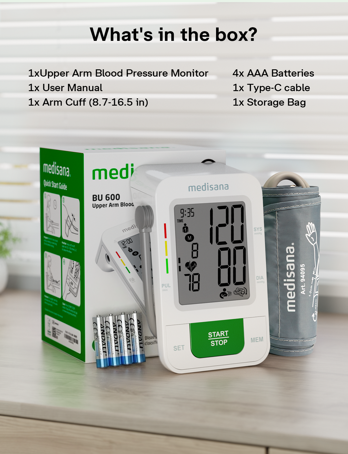Medisana Blood Pressure Monitor with 2x199 Sets Memory, Automatic Upper Arm Blood Pressure Monitors for Home Use, LCD Digital Display, Adjustable Large Cuff